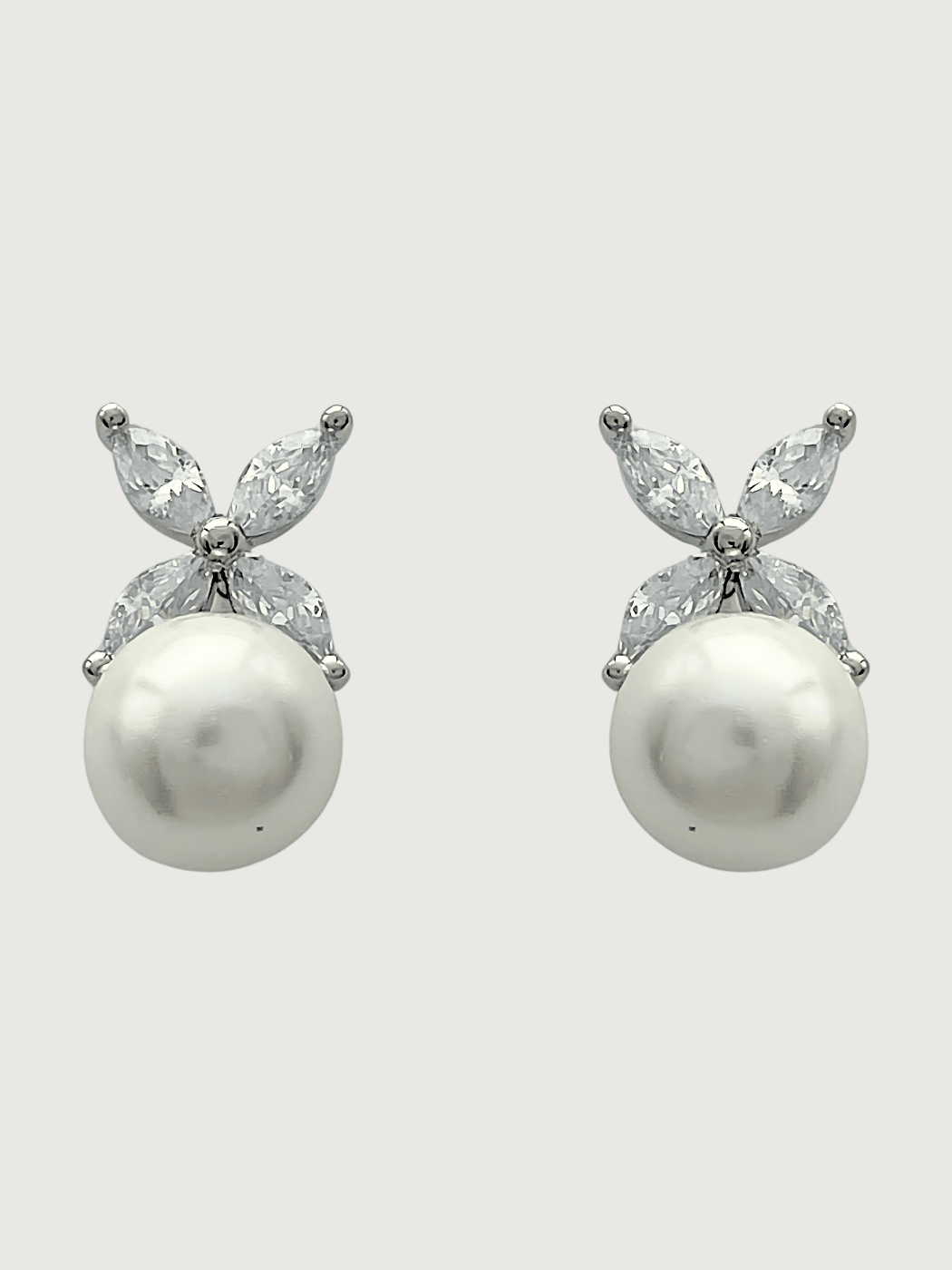 Front View of Chloe Pearl Drop Earrings in Sterling Silver Jewelry for Pierced Ears 925 Metal Stone One Size 2.8gms