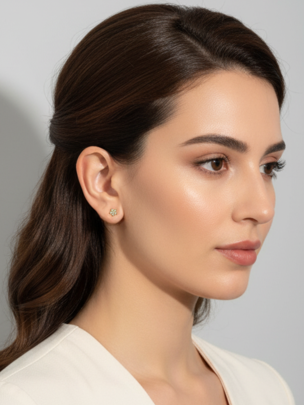 Alternate View of Model Wearing Jia Ear Jacket Earrings in 18K Gold Plated Sterling Silver Jewelry for Pierced Ears 18k 925 Metal 2 cm 2.1gms