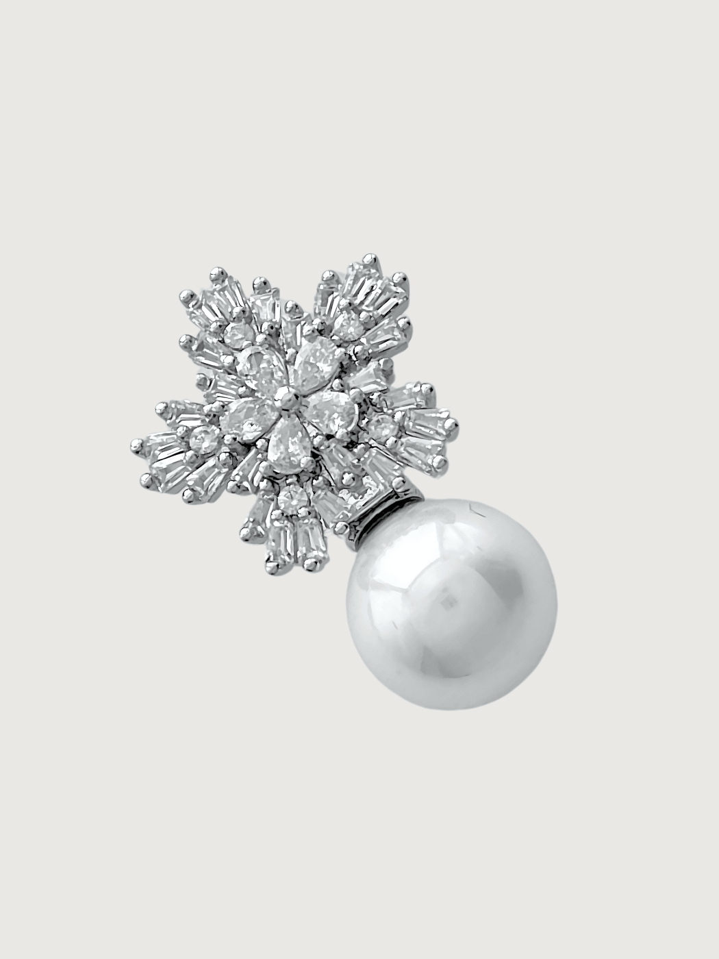 Closeup of Blanca Pearl Earrings in Rhodium Plated Copper and Sterling Silver Jewelry for Pierced Ears 925 Metal Stone One Size 6.4gms