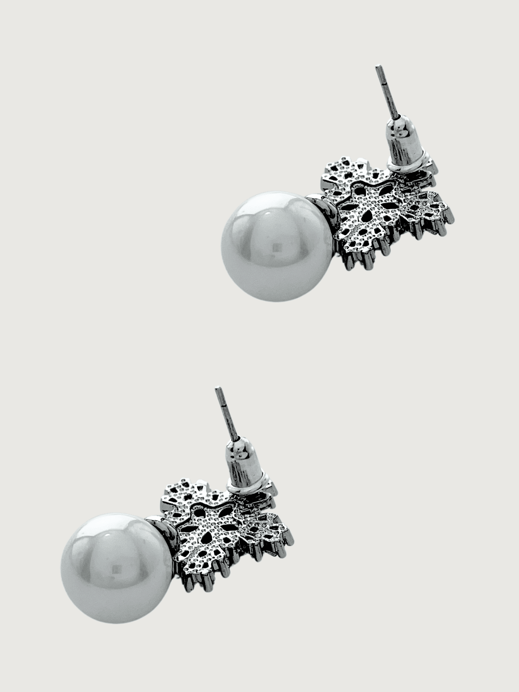 Rear View of Blanca Pearl Earrings in Rhodium Plated Copper and Sterling Silver Jewelry for Pierced Ears 925 Metal Stone One Size 6.4gms