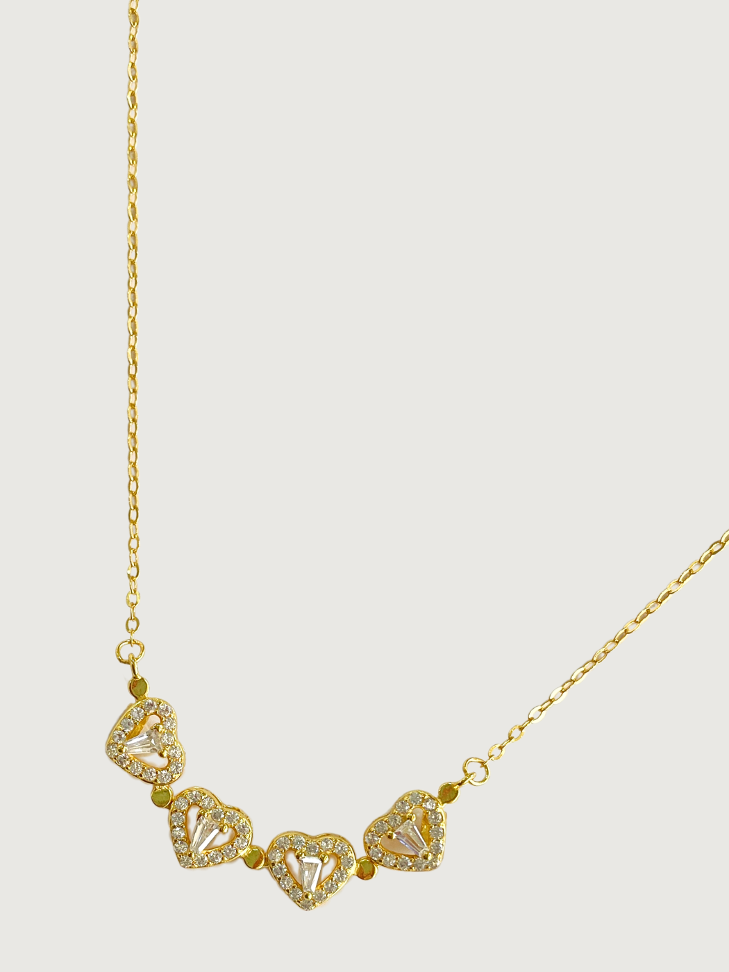 Closeup of Cara Heart Clover Versatile Pendant Necklace in 18k Gold Plated Sterling Silver Adjustable Length 925 Metal 16 inches 3gms