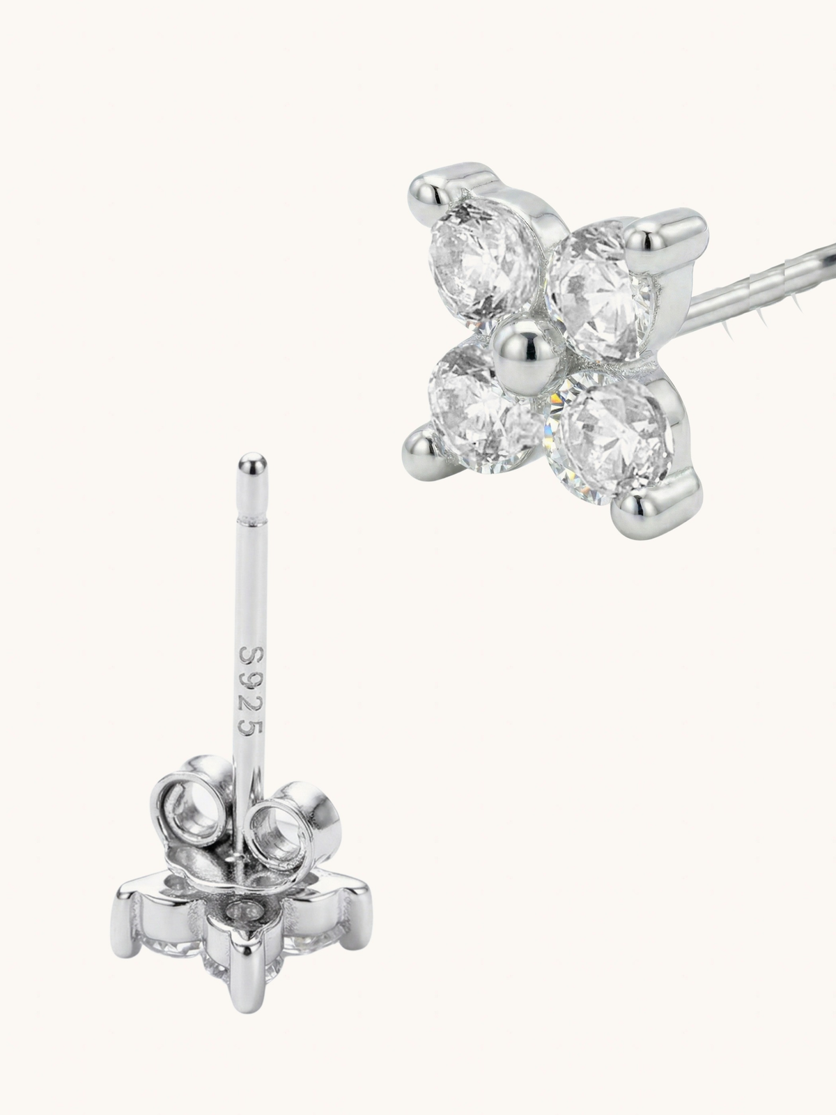 Angled view of the Irene star stud earrings showing the post and butterfly back