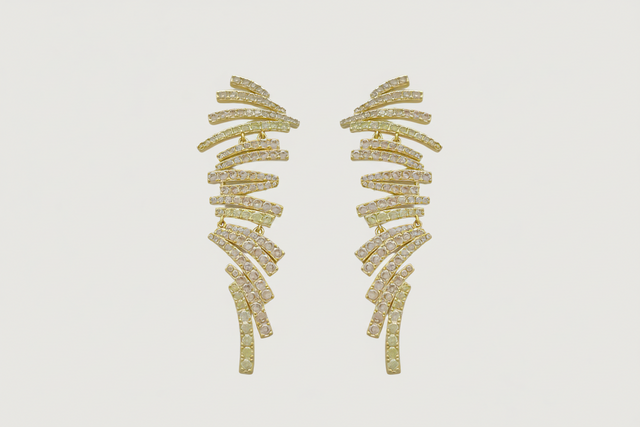 Front View of Ayla Chandelier Earrings in 18K Gold Plating Jewelry for Pierced Ears Plated Copper 18k 925 Sterling Silver Metal Stone One Size 18gms