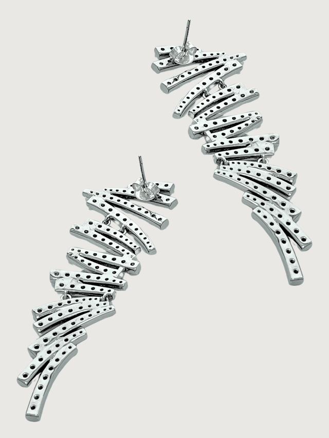 Rear View of Ayla Chandelier Earrings Jewelry for Pierced Ears Rhodium Plated Copper 925 Sterling Silver Metal Stone One Size 18gms