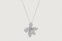 Front View of Orchid Bloom Brooch Pendant in Rhodium-Plated Metal Comfort Fit 925 Sterling Silver Chain Rhodium Plated Brass One Size