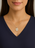 Model Wearing Cara Heart Clover Versatile Pendant Necklace in Sterling Silver Adjustable Length 925 Metal 16 inches 3gms