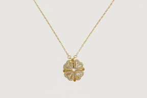 Front View of Cara Heart Clover Versatile Pendant Necklace in 18k Gold Plated Sterling Silver Adjustable Length 925 Metal 16 inches 3gms