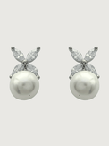 Front View of Chloe Pearl Drop Earrings in Sterling Silver Jewelry for Pierced Ears 925 Metal Stone One Size 2.8gms