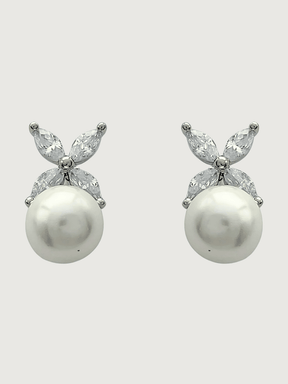 Front View of Chloe Pearl Drop Earrings in Sterling Silver Jewelry for Pierced Ears 925 Metal Stone One Size 2.8gms