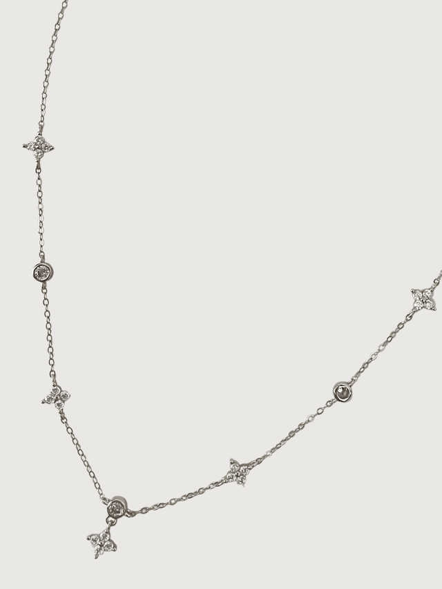 Closeup of Irene Star Charm Necklace in 925 Sterling Silver Adjustable Length Metal 17 inches 2.2gms
