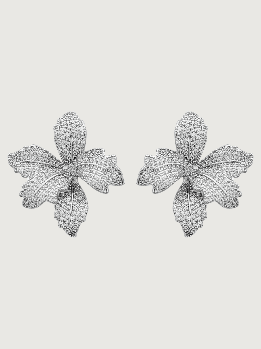 Front View of Orchid Bloom Stud Earrings in Rhodium-Plated Metal Jewelry for Pierced Ears Rhodium Plated Copper 925 Sterling Silver One Size 10.1gms