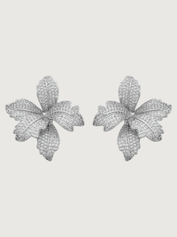 Front View of Orchid Bloom Stud Earrings in Rhodium-Plated Metal Jewelry for Pierced Ears Rhodium Plated Copper 925 Sterling Silver One Size 10.1gms