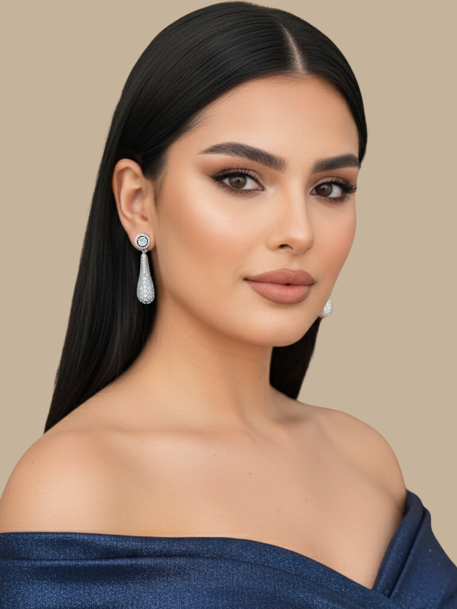 Model Wearing Diorra Detachable Drop & Stud Earrings Jewelry for Pierced Ears Post / Pin Push in 925 Sterling Silver Stamp Marked One Size 12gms