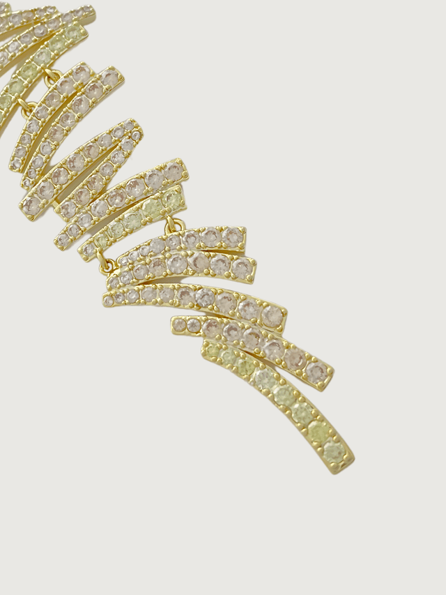 Closeup of Ayla Chandelier Earrings in 18K Gold Plating Jewelry for Pierced Ears Plated Copper 18k 925 Sterling Silver Metal Stone One Size 18gms