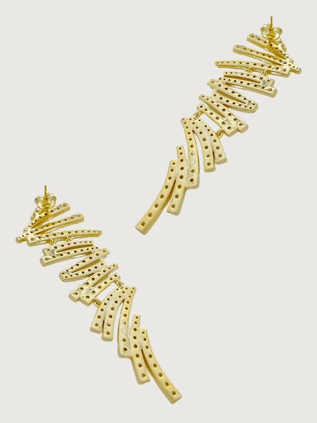 Rear View of Ayla Chandelier Earrings in 18K Gold Plating Jewelry for Pierced Ears Plated Copper 18k 925 Sterling Silver Metal Stone One Size 18gms
