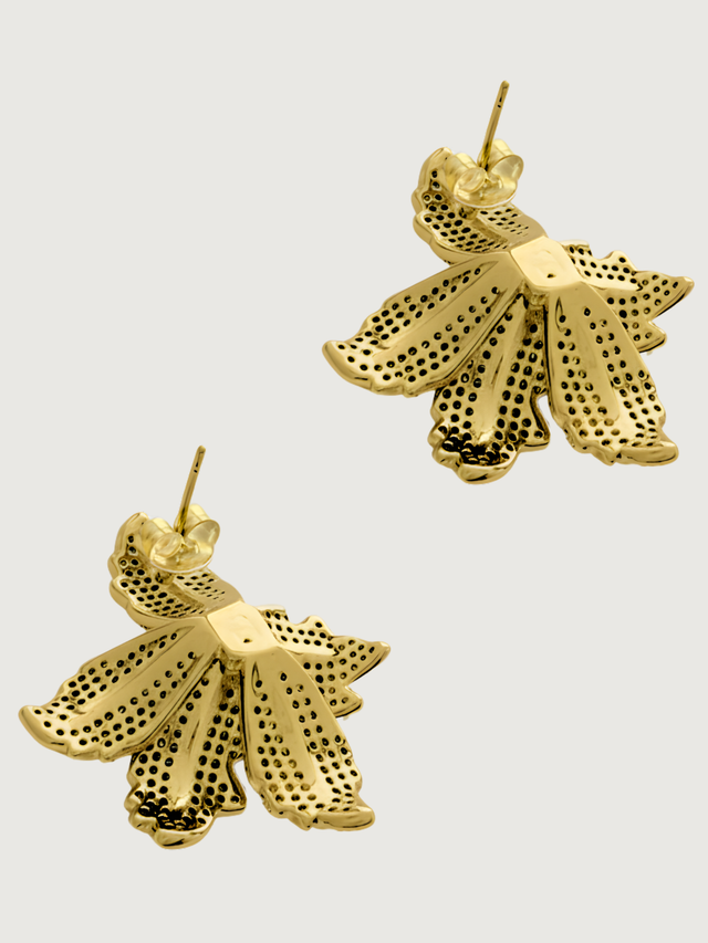 Rear View of Orchid Bloom Stud Earrings 18k gold Plated Jewelry for Pierced Ears Gold 925 Sterling Silver One Size 9.5gms