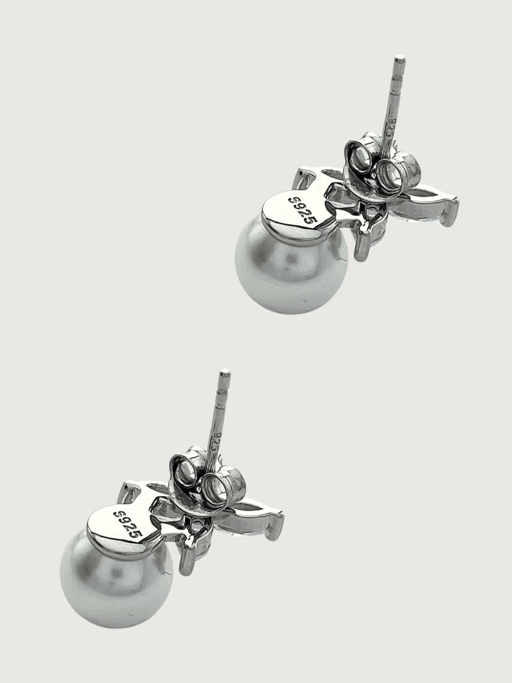 Rear View of Chloe Pearl Drop Earrings in Sterling Silver Jewelry for Pierced Ears 925 Metal Stone One Size 2.8gms