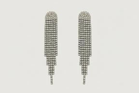 Front View of Sally Shimmer Earrings in Rhodium Plated Metal Jewelry for Pierced Ears Copper 925 Sterling Silver Stone One Size 11gms