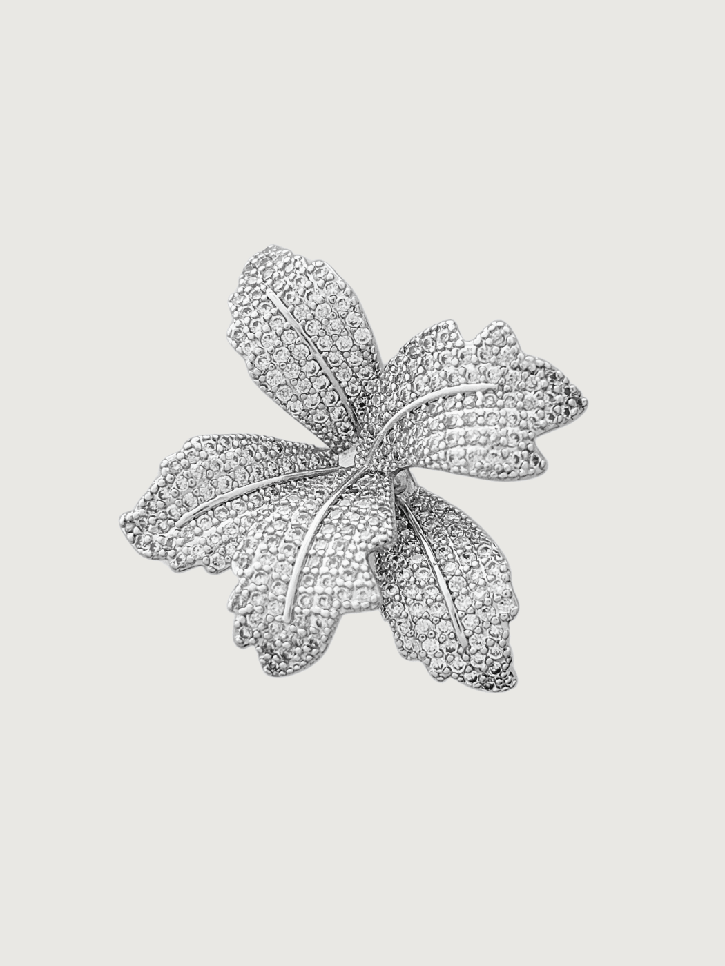 Closeup of Orchid Bloom Stud Earrings in Rhodium-Plated Metal Jewelry for Pierced Ears Rhodium Plated Copper 925 Sterling Silver One Size 10.1gms