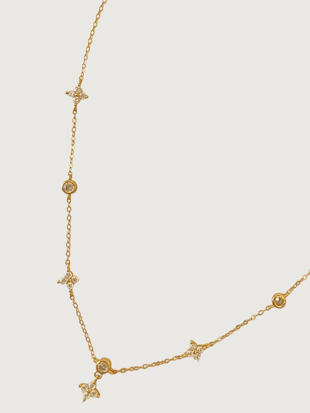 Closeup of Irene Star Charm Necklace in 18K Gold Plated Sterling Silver Adjustable Length 18k 925 Metal 17 inches 2.3gms