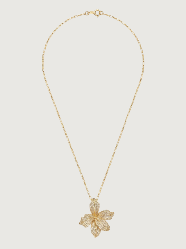 Rear View of Orchid Bloom Brooch in 18k Gold Plated Metal Comfort Fit 18K Brass 925 Sterling Silver One Size