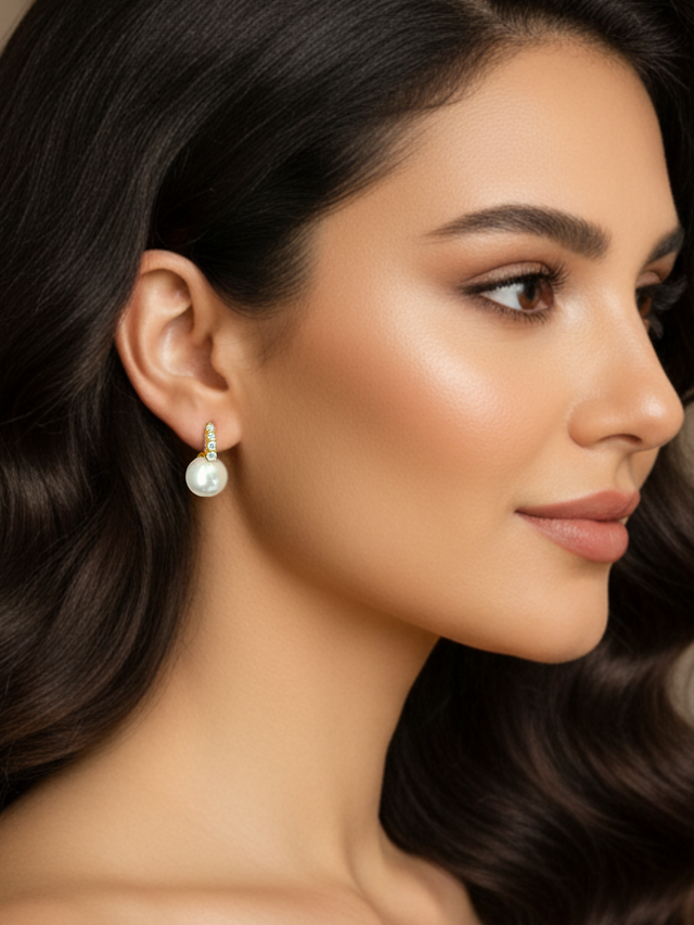 bianca pearl huggie hoop earrings