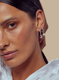 Model Wearing Stella Crescent & Star Earrings Jewelry for Pierced Ears 925 Sterling Silver 2 cm 1.4gms