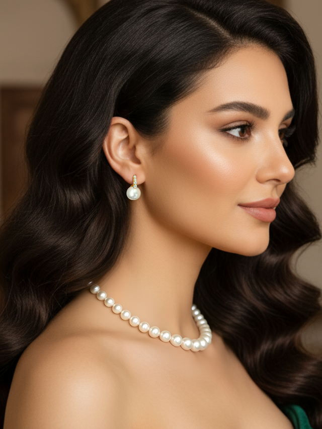 bianca pearl huggie hoop earrings