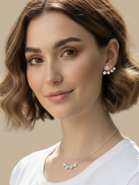 Model Wearing Jia Ear Jacket Earrings Jewelry for Pierced Ears 925 Sterling Silver 2 cm 2.2gms