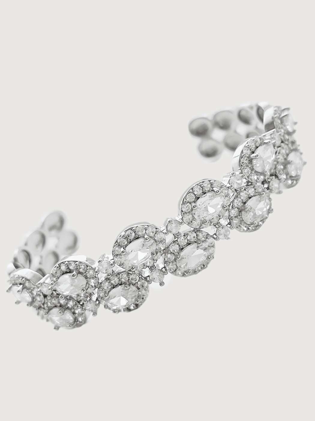 Closeup of Orina Cuff Bangle Bracelet in Rhodium Plated Metal Comfort Fit Copper 15 cm 17.7gms Mix