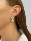 Alternate View of Model Wearing Blanca Pearl Earrings in Rhodium Plated Copper and Sterling Silver Jewelry for Pierced Ears 925 Metal Stone One Size 6.4gms
