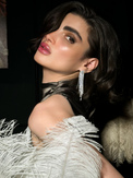 Alternate View of Model Wearing Sally Shimmer Earrings in Rhodium Plated Metal Jewelry for Pierced Ears Copper 925 Sterling Silver Stone One Size 11gms