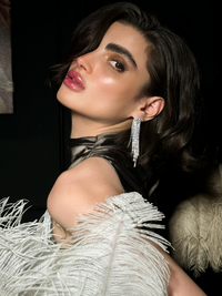 Alternate View of Model Wearing Sally Shimmer Earrings in Rhodium Plated Metal Jewelry for Pierced Ears Copper 925 Sterling Silver Stone One Size 11gms