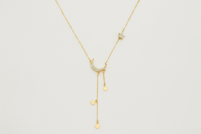 Front View of Alia Lariat Necklace in 18k Gold Plated Sterling Silver Adjustable Length 925 2.1gms