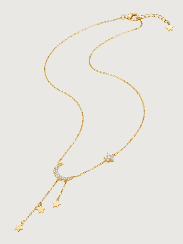 Rear View of Alia Lariat Necklace in 18k Gold Plated Sterling Silver Adjustable Length 925 2.1gms
