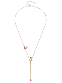 Full length view of the Astrid lariat necklace in 18k gold plated sterling silver with a spring ring closure