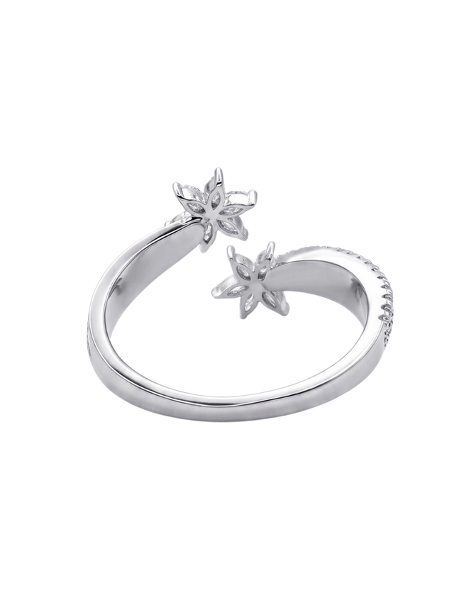 Side view of the Aya Bliss ring showing the open band and star flower stones