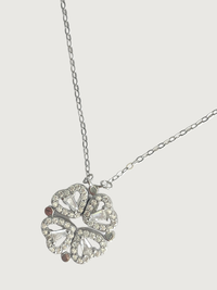 Closeup of Cara Heart Clover Versatile Pendant Necklace in Sterling Silver Adjustable Length 925 Metal 16 inches 3gms