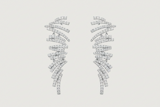 Front View of Ayla Chandelier Earrings Jewelry for Pierced Ears Rhodium Plated Copper 925 Sterling Silver Metal Stone One Size 18gms