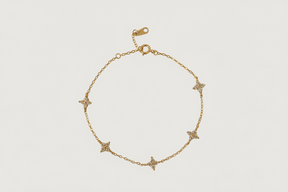 Front View of Irene Star Charm Bracelet in 18K Gold Plated Sterling Silver Adjustable Length 18k 925 Metal Stone 7.5 inches 1.4gms