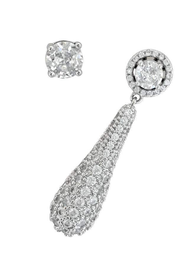 Detail of a single Diorra drop earring beside its sterling silver stud post