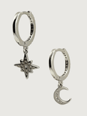 Rear View of Stella Crescent & Star Earrings in Sterling Silver Jewelry for Pierced Ears 925 Metal Stone One Size 1.4gms
