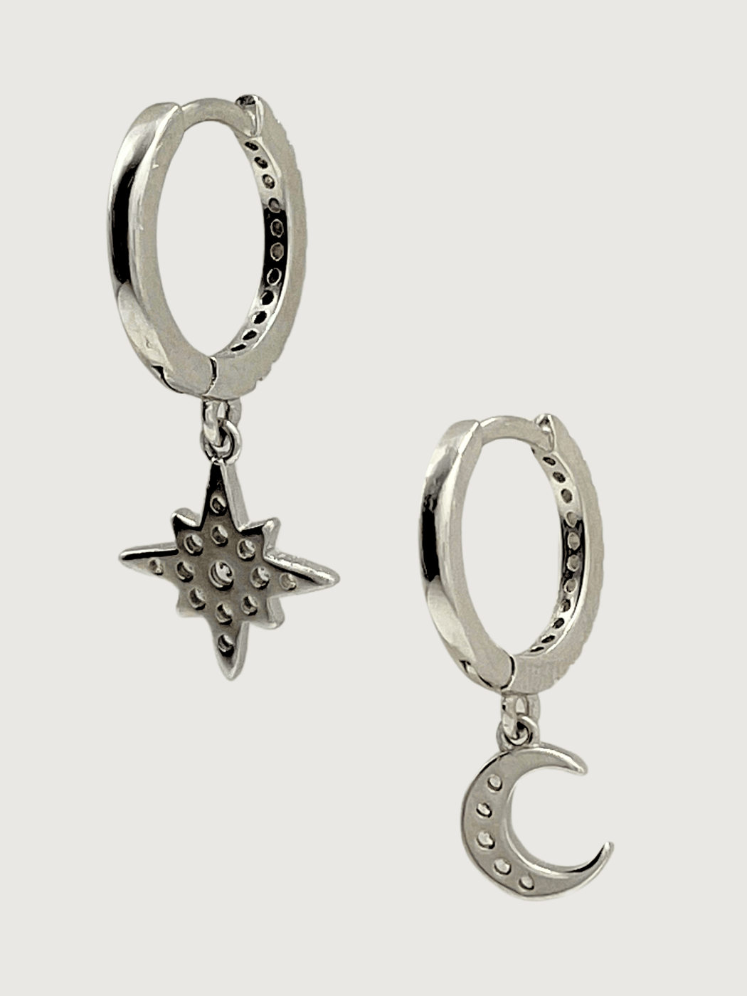 Rear View of Stella Crescent & Star Earrings in Sterling Silver Jewelry for Pierced Ears 925 Metal Stone One Size 1.4gms