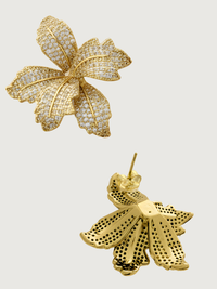 Closeup of Orchid Bloom Stud Earrings 18k gold Plated Jewelry for Pierced Ears Gold 925 Sterling Silver One Size 9.5gms