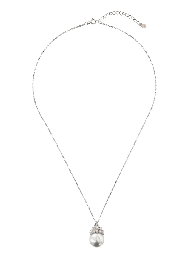 Full length view of the Eleanor pearl drop pendant necklace in 925 sterling silver