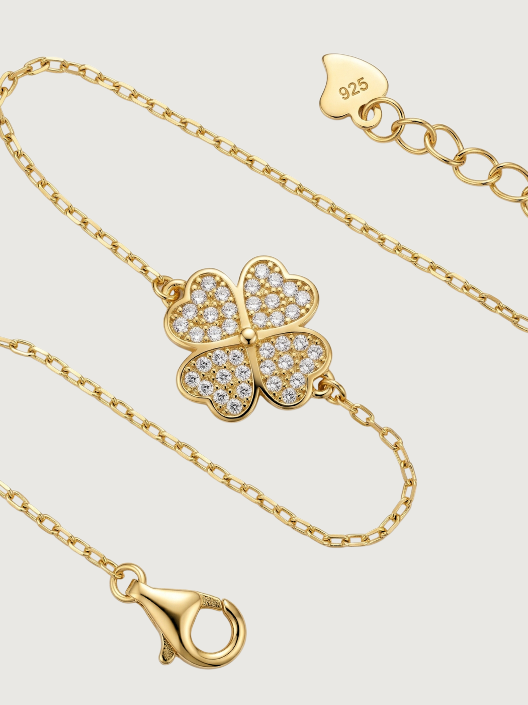Rear View of Cara Clover Bracelet in 18k Gold Sterling Silver Adjustable Length Plated 925 One Size 2.2gms