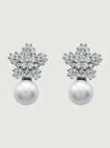 Front View of Blanca Pearl Earrings in Rhodium Plated Copper and Sterling Silver Jewelry for Pierced Ears 925 Metal Stone One Size 6.4gms