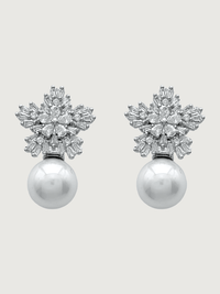 Front View of Blanca Pearl Earrings in Rhodium Plated Copper and Sterling Silver Jewelry for Pierced Ears 925 Metal Stone One Size 6.4gms