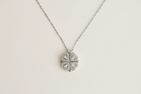 Front View of Cara Heart Clover Versatile Pendant Necklace in Sterling Silver Adjustable Length 925 Metal 16 inches 3gms