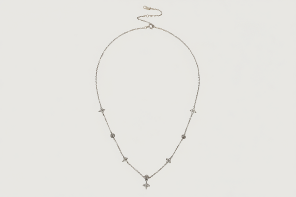 Front View of Irene Star Charm Necklace in 925 Sterling Silver Adjustable Length Metal 17 inches 2.2gms